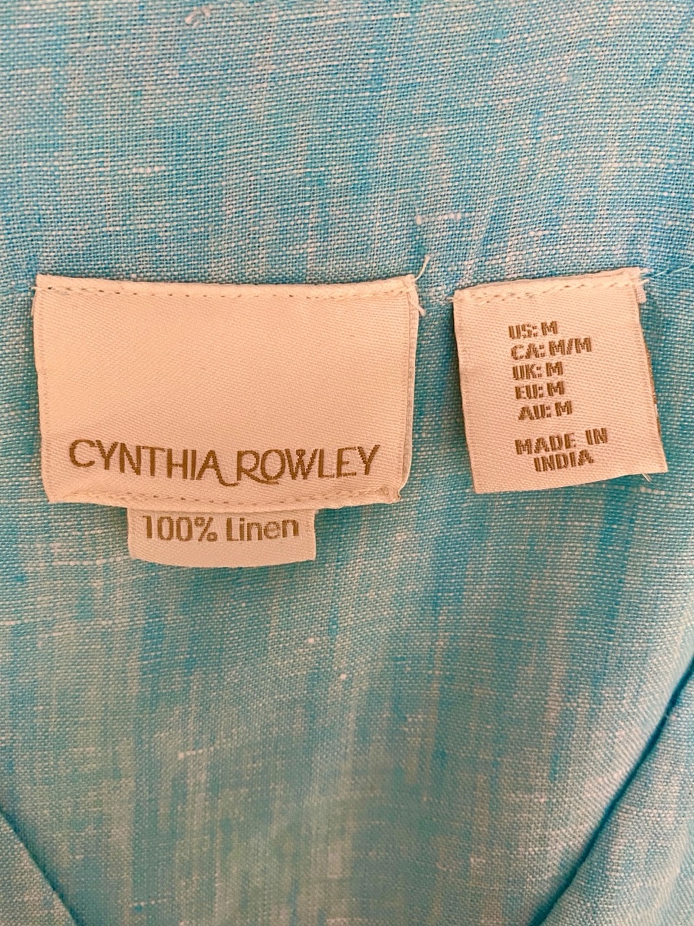 Cynthia Rowley 100% Linen Faux Wrap Peplum Lagenlook Pullover Aqua Top M - Picture 6 of 8